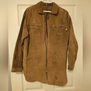 Damaged Vintage Brown Suede Zip-Front Jacket/ Shirt, Sz. S/M